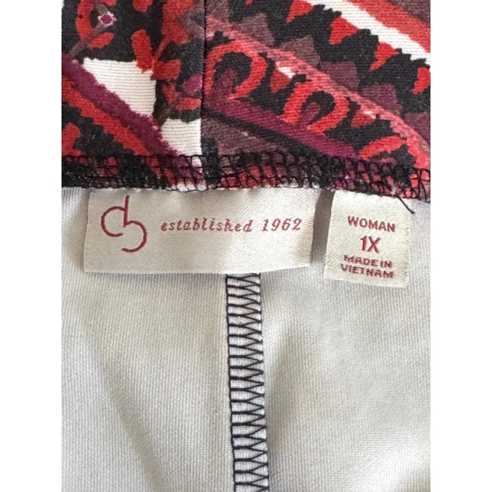 Christopher & Banks geometric Skirt 1X Red purple gray white stretch pull-on - Picture 3 of 8